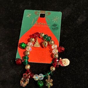 Holiday Charm Bracelet with Red, Green, and Gold Accents